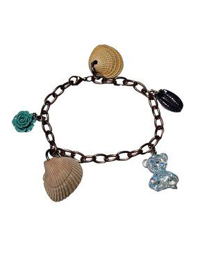 Seashell Teddy Bear Rose Charm Bracelet Copper Chain Beach Fashion Jewelry Women